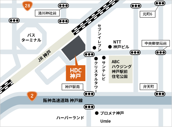 HDC神戸への地図